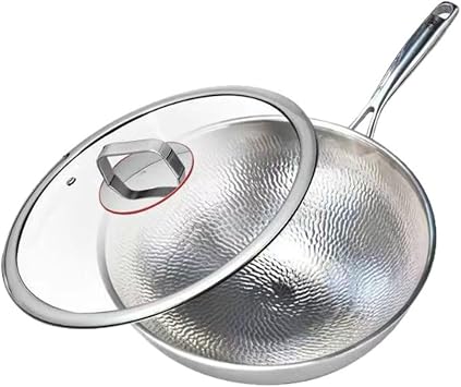 Titanium Hammered Pan Pro, Upgrade Non Stick Titanium Pans, No-Coating Nonstick Skillet, Ultra-Durable, Scratch-Resistant, Even Heating Frying Pans,With lid,13.38in