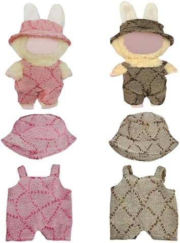 17cm Doll Clothes - 4PCS Clothes and Hats,for 6.7 Inches Pink & Brown Doll Accessories Including 2 Complete Sets of Clothing