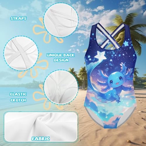 Image of Xpyiqun Swimsuit for Girls One Piece Bathing Suits Size 5-14 Sleeveless Swimwear Cross Shoulder Strap Swimming Wear