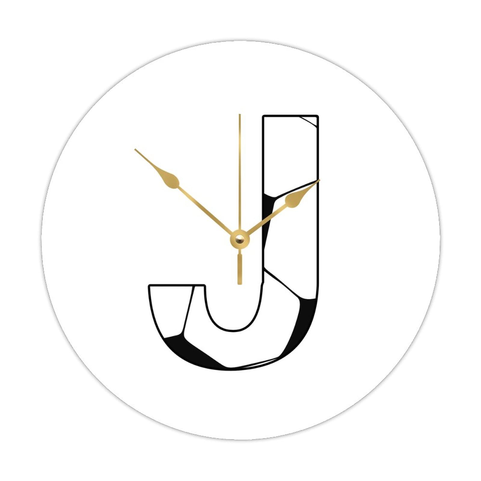 Horloge murale ronde en bois lettre J 38cm pour decoration de salon