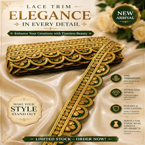 Image of Designer Golden Zari Lace Border for Ethnic Dress Blouse Saree Dupatta Lehenga Chunri Craft Decoration Sewing Embroidery Decorative Trim Roll Red and Gold (RM-LACE47-2)