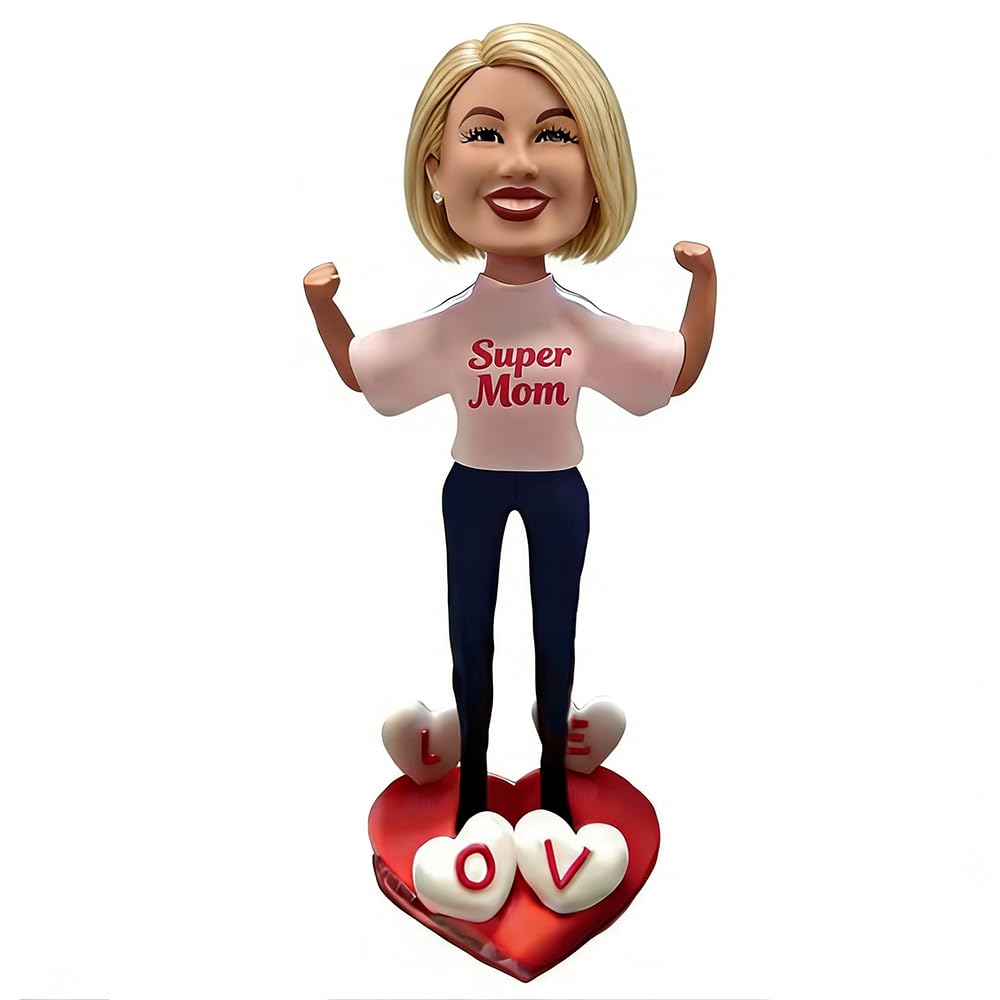 Super Mom - Statuetta Bobblehead personalizzata fatta a mano, per mamma, compleanno, festa della mamma, Ringraziamento, moglie, nonna