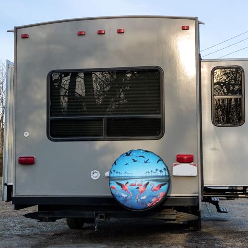 Image of Delerain Tropical Flamingo Spare Tire Covers for RV Trailer SUV Truck and Many Vehicle, Wheel Covers Sun Protector Waterproof (15 Inch for Diameter 27 inch-29 inch)