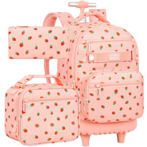 Image of 3Pcs Rolling Backpack for Women Girls with Large Wheels, 20 Inches Detachable Wheeled Backpack Set, Adults Water Resistant Roller Backpack for Travel, Work, College School (Pink)