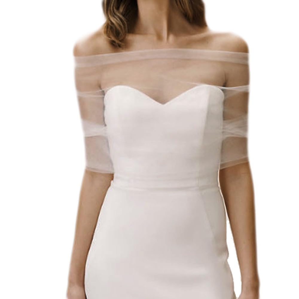 étole pour femme - Boléro blanc - Manteau en dentelle - Robe de mariée - Écharpes de mariage - Fauteuil enveloppant - Chaise de mariée - En tulle amovible - Épaules dénudées - Robe de soirée