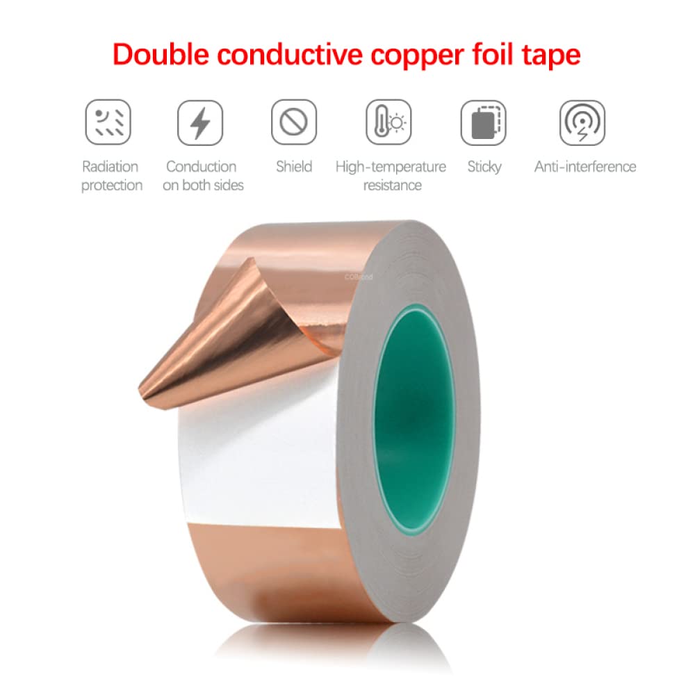 Nastro Isolante Elettrico, 2pcs 20m Double Sided Conduct Nastro Adesivo in Lamina di Rame schermatura Riparazione Termica for Isolamento (Color : 20mm, Size : 20M)
