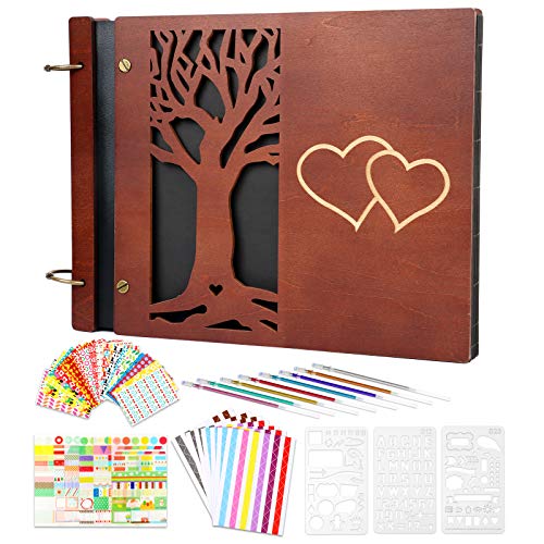 Giiffu Photo Album, Self Adhesive Family Tree Photo Album, DIY Wooden Scrapbook Album 100 Pages, Gift for Wedding, Anniversary, Valentine's Day, Mother's Day, Father's Day, Graduation, Christmas