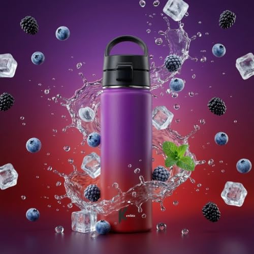 Image of Insulated Stainless Steel Water Bottle 24oz (Fiery Red) - Double Wall Vacuum Wide Mouth Water Bottles with Carrying Lid - BPA Free Leak-Proof Flask for School, Sports & Travel