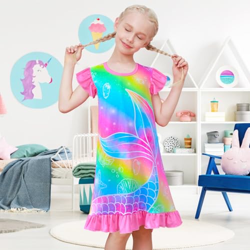 Image of Girls Nightgowns Unicorn Sleepwear Night Sleep Dress Pajamas Little Kids Toddler Soft Nightgown