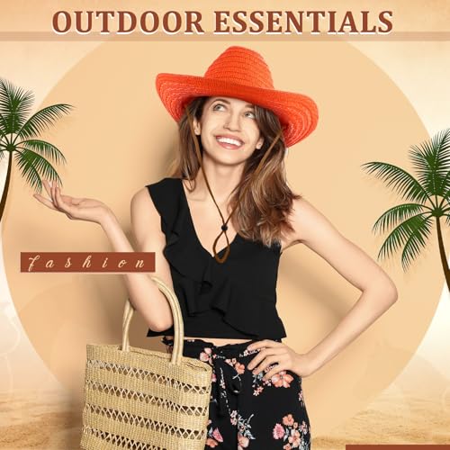 Image of Suhine 15 Pcs Straw Cowboy Hat for Men Women Colorful Western Hat Bulk Sun Protection Large Brim Cowgirl for Summer Seaside