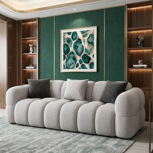 Image of FURNY Luxury Nimbus 3 Seater Bubble Cloud Sofa Set for Living Room | Boston Fabric Upholstered | Modern Cushioned Comfortable Couch for Home Office & Drawing Room | Light Grey