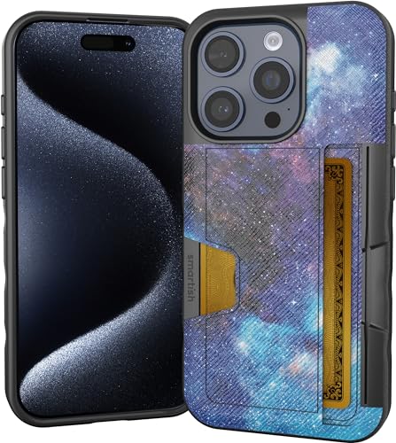 Image of Smartish iPhone 15 Pro Wallet Case - Wallet Slayer Vol. 2 [Slim + Protective] Credit Card Holder w /Kickstand - Drop Tested Hidden Card Slot Compatible w /Apple iPhone 15 Pro - Spaced Out