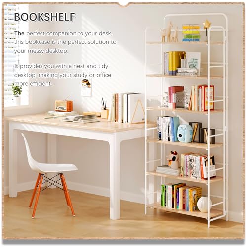 Image of 4NM No Assembly Folding Bookshelf, 6 Tiers Collapsible Book Shelves Open Industrial Foldable Storage Bookcase Shelf for Bedroom, Living Room, Home Office - Natural and White