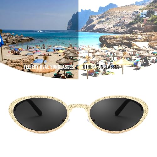 FEISEDY Retro Oval Sunglasses for Women 90s Narrow Lightweight Y2K Sun Glasses Classic Shades UV400 Protection B91603