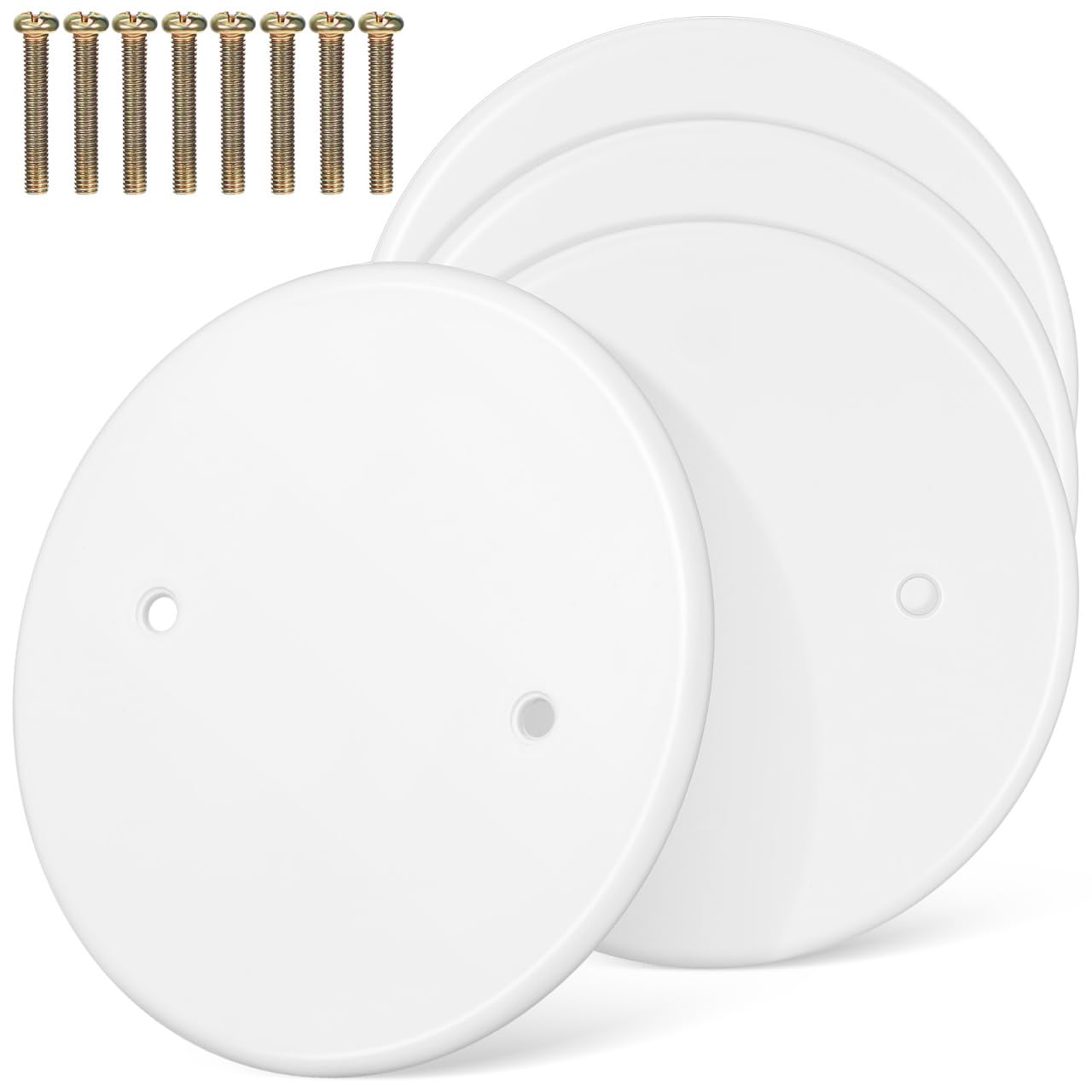 Gadpiparty 4Pcs Round Blanking Plate for Ceiling Electrical Box - Flat Wall Hole Cover White, 5-Inch Large Diameter to Cover Junction Fixture Holes, Includes Mounting Hardware for Easy Setup