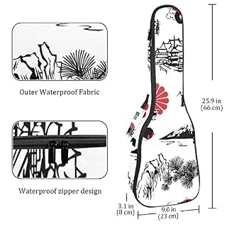 Housse pour ukulélé avec sangle réglable Motif éléments japonais - Les Beatles, Paul McCartney, John Lennon, RIngo Starr, George Harrison Housse pour ukulélé avec sangle réglable Motif éléments japonais – Image 4