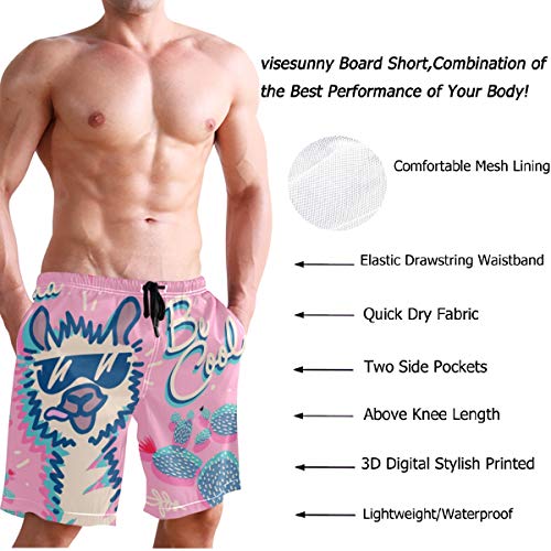 Visesunny Llama Be Cool Animal Print Men's Beach Shorts Hot Summer Swim Trunks Sports Running Bathing Suits With Mesh Lining #TOP2