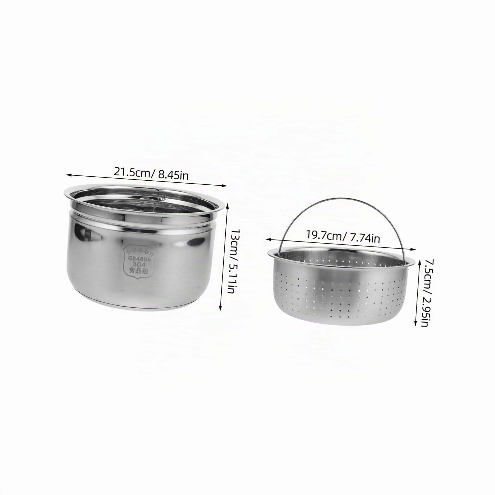 Cuve Intérieure Inox Pour Cuiseur À Riz Électrique Panier Vapeur Avec Panier D’Égouttage Séparation Riz Et Soupe Remplacement Pour Cuiseur À 8.46 X 5.12 in
