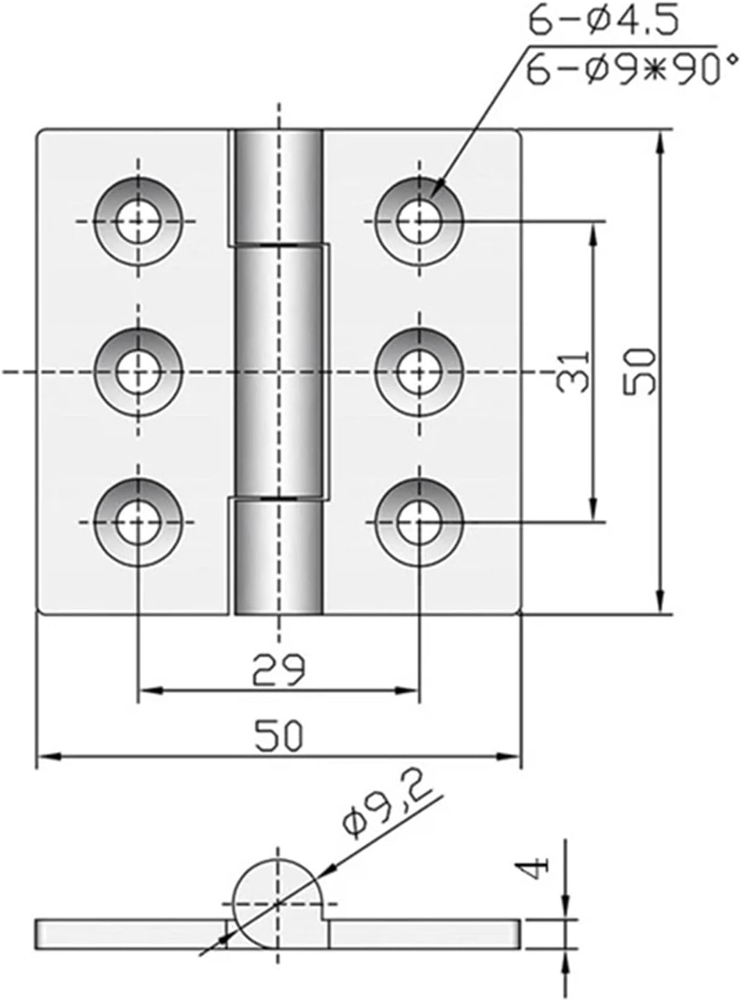 Heavy-Duty Load-Bearing Hinge 304 Stainless Steel Square Shape Thickened Folding 50 * 50 * 4mm Hardware Accessories 1Pcs