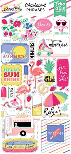 Echo Park Paper Company Best Summer Ever 6x13 Phrases chipboard, pink, teal, yellow, green, purple