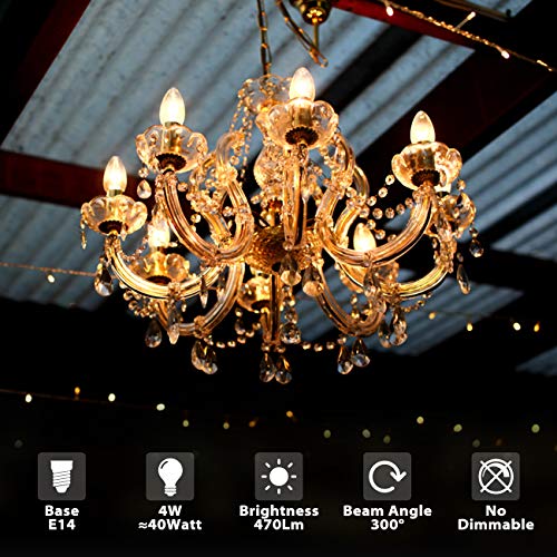 6er Pack E14 Kerze LED Lampe für Kronleuchter, E14 Glühfaden Retrofit Classic, 4W 470 Lumen ersetzt 40 Watt, 2700K Warmweiß… – Ansicht 2