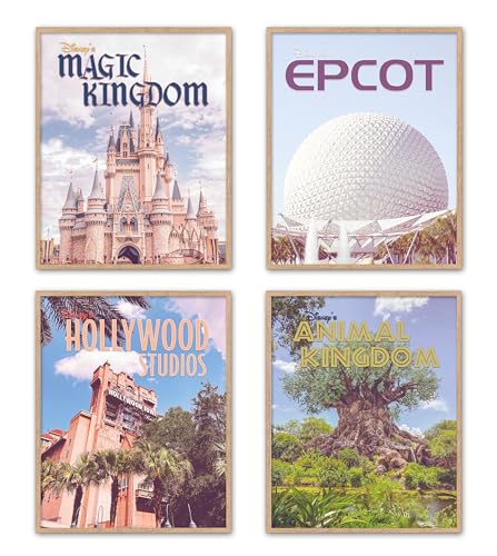 Set of 4 Vintage Disney Parks Posters – Magic Kingdom,