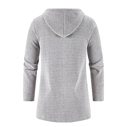 Mens Solid Knit Hooded Cardigan Full Zip Long Open Front Sweater Slim Fit Casual Lightweight Longline Cardigans (Light Grey,X-Large)3