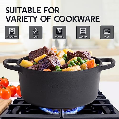 Image of 6 Quart Dutch Oven Enameled Cast Iron with Lid - Big Dual Handles - Oven Safe up to 500F - Classic Round Pot for Versatile Cooking (Matte Black(No Enameled), 6 QT)