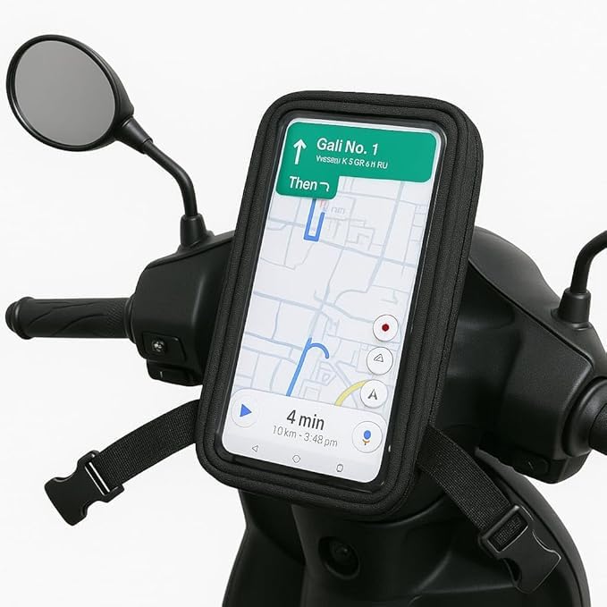 Universal Mobile Holder/Stand/Mount Pouch for Scooters Scooty Activa Jupiter EV's | X1 Model (Pack of 1 pcs) Colour Black-image-29
