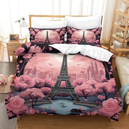 Housse de couette Tour Eiffel Rose E | Créez un cocon de douceur poétique