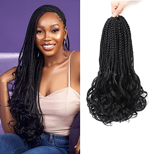 8 Packs French Curl Crochet Braids Hair For Black Women 14Inch Boho Box Braids Crochet Hair With Large Bouncy Curly Ends Prelooped French Curly Braiding Hair Extensions(#1B 14") #TOP30