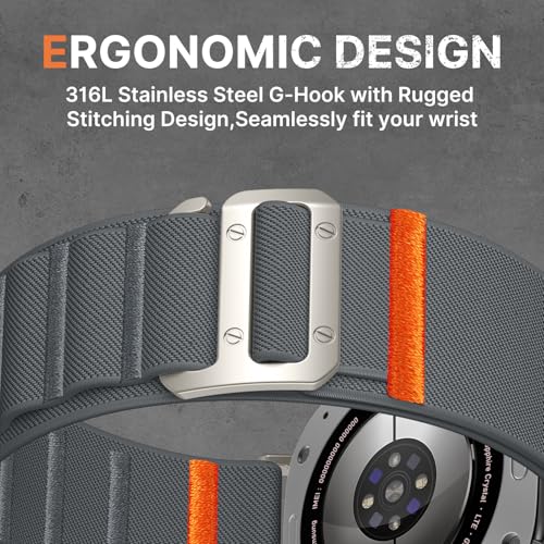 Image of Bandletic Rugged Nylon Compatible with Samsung Ultra Watch Band for Men, Stretchy Soft Wide Sport Loop Strap with G-Hook Compatible with Galaxy Watch Ultra Bands 47mm 2025 /2024, Titanium Buckle, Gray
