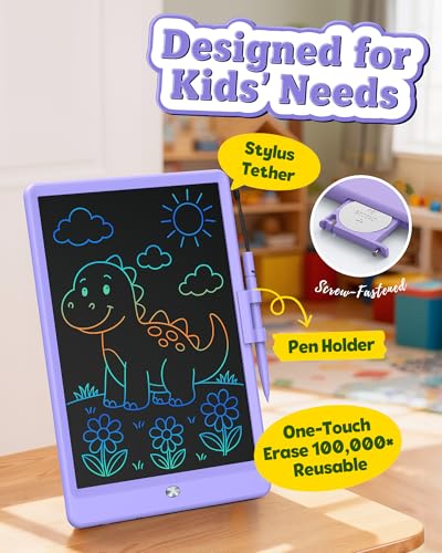 Image of Bravokids 10 Inch LCD Writing Tablet for 3-8 Year Olds - Electronic Drawing Pad and Doodle Board as Educational Birthday Gifts for Girls and Boys (Purple)