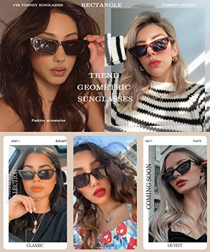 Bojod Small Square Cat Eye Sunglasses For Women Trendy Retro Skinny Cool 90S Sunglasses Black #TOP6