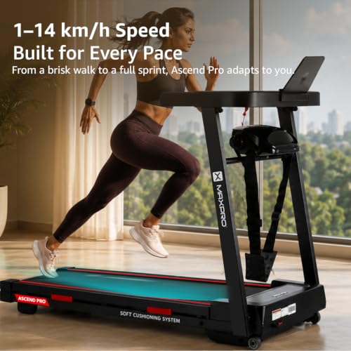 Image of Maxpro Ascend Pro 5Hp Peak BLDC Motor|14km /h Speed |15 Level Motorized Incline LED Display with Tablet Holder | 12 Preset Program |120Kg User Weight | Multifunction Treadmill for Home use