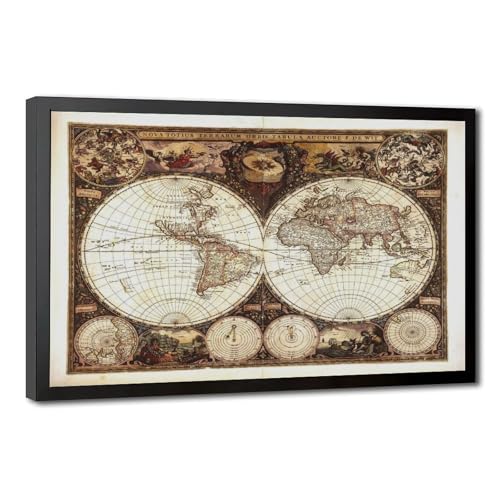 Carte du monde vintage Frederik De Wit WCYB 1660 décoration murale céleste pour salon