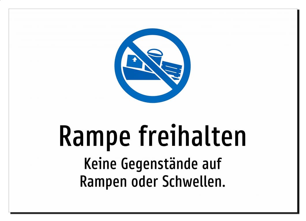35744-DE-S-06 | Rampe freihalten - Keine Gegenstände auf Rampen oder | Aluminiumschild A5, 210 x 148mm | mit Symbolgrafik und Text