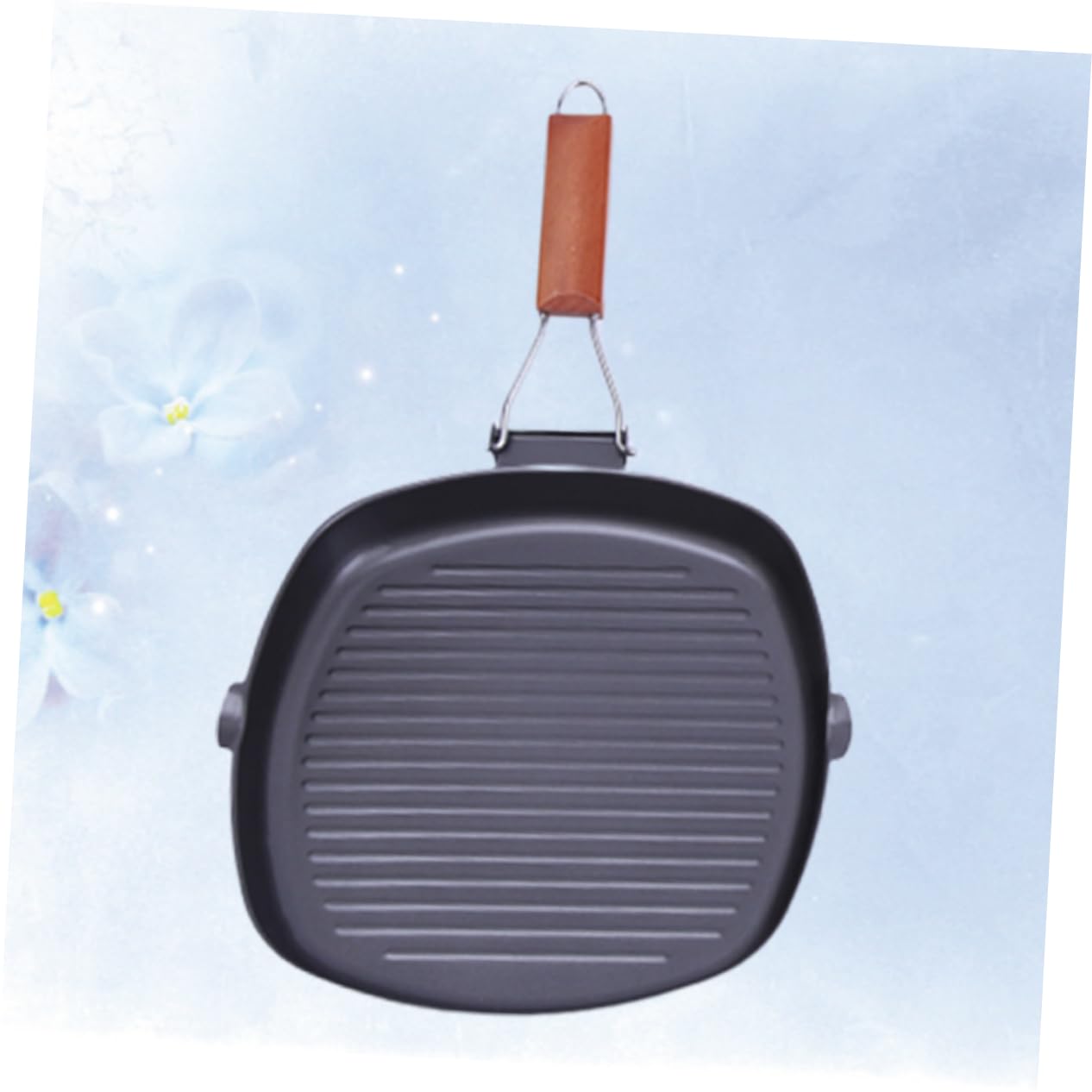 Unomor 1pc Non-stick Foldable Frying Pan Iron Striped Pancake Pan Ergonomic Handle Conduction Easy to Clean Dark Grey Cooking Accessory