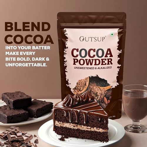 Image of Outsup Cocoa Powder | 21.5g Protein | Coco Powder for Cake | Cocoa powder without Sugar Perfect for Cake, Baking, Hot Chocolate, Milkshakes - 150gm