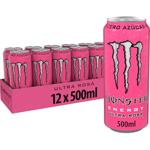 Monster Energy Ultra Rosa, Bebida energética Sin Azúcar- Pack 12 latas de 500 ml