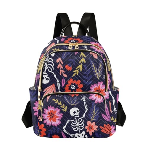 ALAZA Dancing Skeleton Flower Women’s Backpack Purse Causal Daypack Work Travel College Business Trip Bag Shoulder Bag