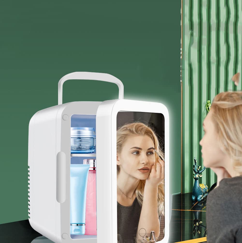 Refrigerador para el Cuidado de la Piel con Espejo LED, Mini refrigerador, Mini refrigerador de Belleza ecológico y silencioso para Dormitorio, refrigerador portátil Compacto