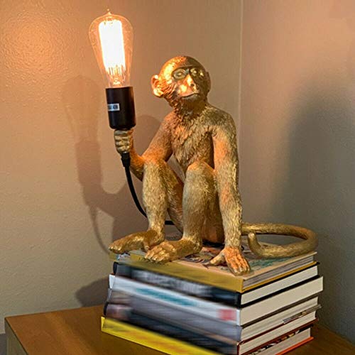 Bjtdllx Creative Monkey Table Light, Industrial Table Lighting Fixture Chandelier, Vintage Resin Unique Sitting Monkey Table Lamp Light For Dining Living Room Bedroom Bar Cafe -Gold Table Light #TOP1