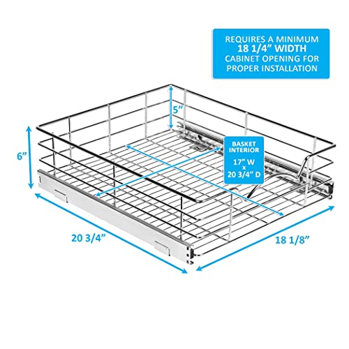 HOLD Nâ STORAGE Heavy-Duty Premium Collection Pull Out Cabinet Organizer - Pantry Drawer Slide Out Caddy -Lifetime Limited Warranty - Basket Size 17" W x 21" D x 5" H, Anti-Rust Chrome Finish - Image 5