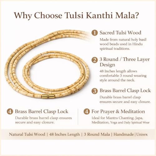 Image of Original Tulsi Mala Necklace for Men & Women | Pure Tulasi Kanthi Mala | Holy Basil Wooden Neck Chain for Meditation, Hare Krishna Devotees, Japa, Puja & Daily Spiritual Wear (Brown, Standard Beads, 48, Inches)