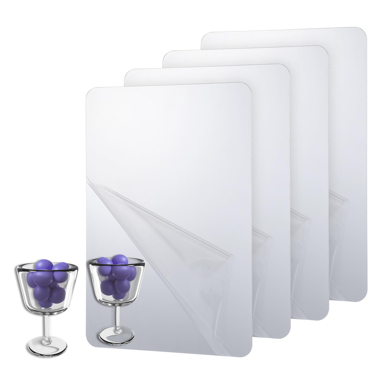 FNANJWQ 4 Pcs Acrylic Self Adhesive Mirror Sheet for Wall, Plastic Non Glass Sticky Kid Shatterproof Safety Mirror Tiles for Classroom Playroom Wall Hang Mirro Bedroom Door, Rectangle 8x12 inch — image 1