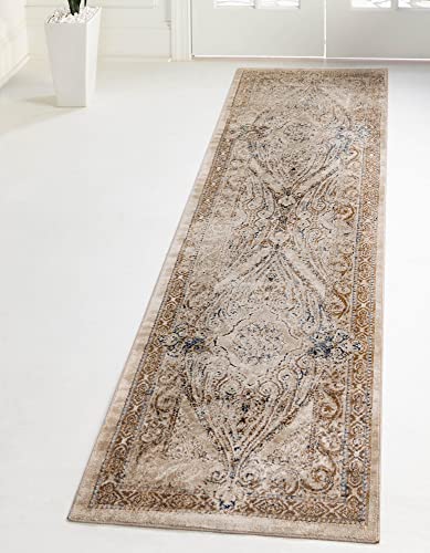 Rugs.com Eliza Collection Rug – 2' 2 x 6' 9 Runner Beige Low Rug Perfect for Hallways, Entryways