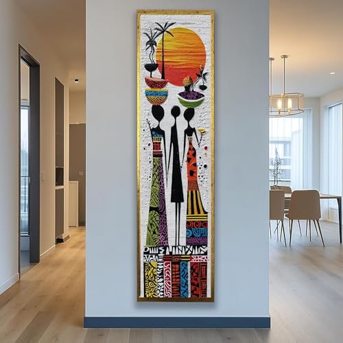 Tableau mural art africain vertical 45x135cm impression de qualite - 3