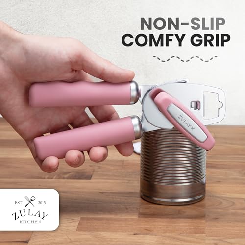 Image of Zulay Kitchen Manual Can Opener Heavy Duty Patented Stainless Steel, Pink
