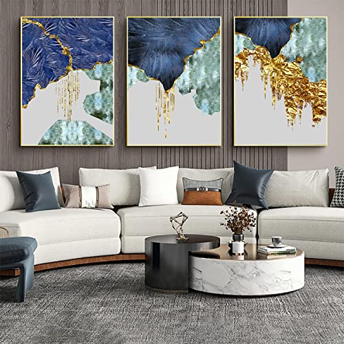 Toile marine abstraite pour habiller un mur vide tableau salon moderne KEBIA or 30x45